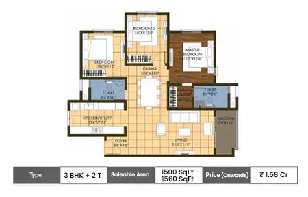 3 BHK 1500 - 1560 SqFt